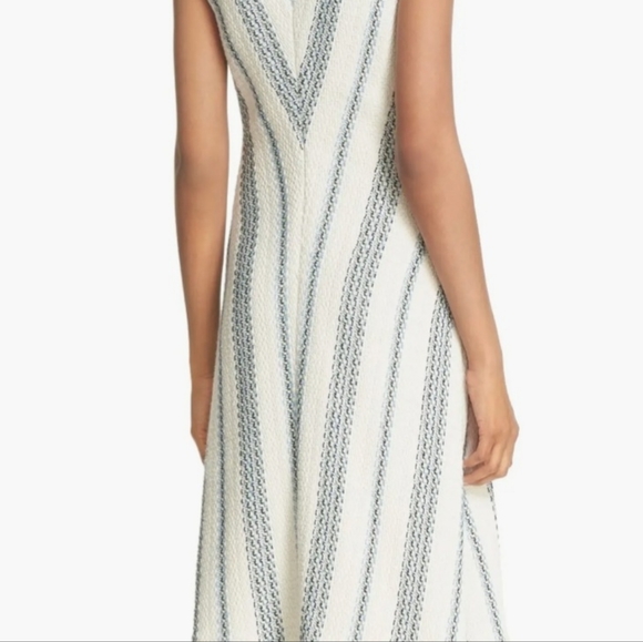 TORY BURCH STACEY STRIPE TWEED A-LINE DRESS CELESTE/VERDE CROSSHATCH $425 - Picture 2 of 16